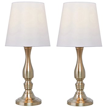 SOTTAE Luxurious Brushed Nickel Bedroom Bedside Table Lamp,Beige Fabric Shade Living Room Lamps, White (2 Pack)