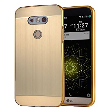 LG G5 Case [Metal Frame] [Wiredrawing Pattern] [Drop Protection], Popsky [4 Colors] Premium Aluminum Bumper Case Cover with Push-Pull Frame, Suit for LG G5 Phone (Gold)