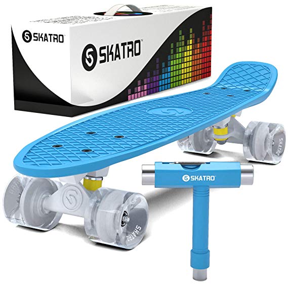 Skatro Mini Cruiser Skateboard. 22x6inch Retro Style Plastic Board Comes Complete