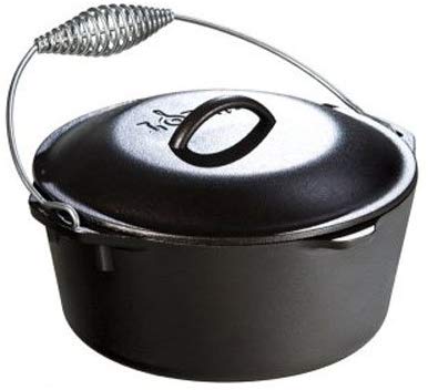 Lodge 5 Quart Cast Iron Dutch Oven. Pre Seasoned Cast Iron Pot and Lid with Wire Bail for Camp Cooking