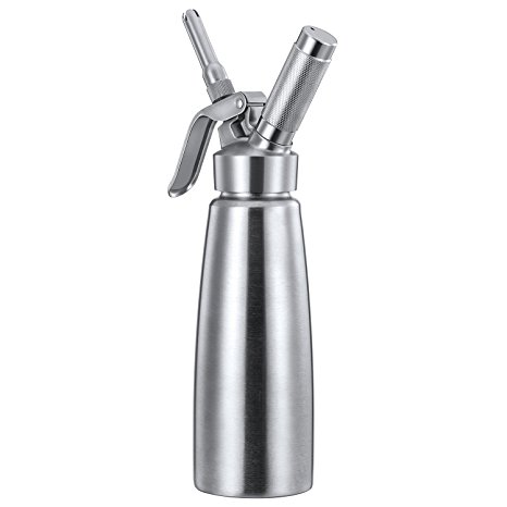 Whipped Cream Dispenser Stainless Steel Dessert Tools Professional 1 Pint Whipping Siphon - For Cream, Mousses, Pies or Other Fancy Desserts with Creamy - With 3 Decorating Nozzles & Cleaning Brush