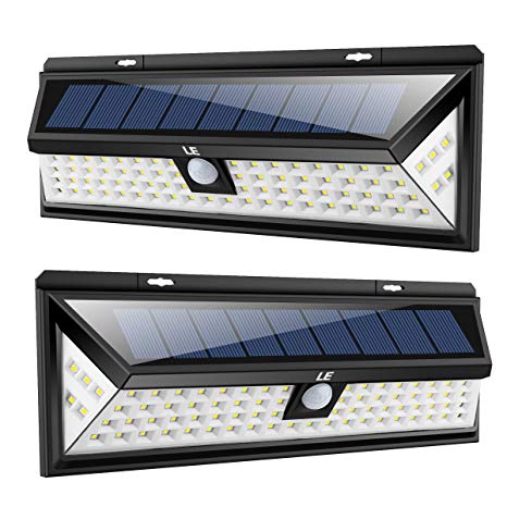 LE 80 LEDs Solar Lights Outdoor, Solar Motion Sensor Light, Waterproof LED Security Light with Wide Angle Lighting for Garage Patio Garden Driveway Yard (2 Pack)