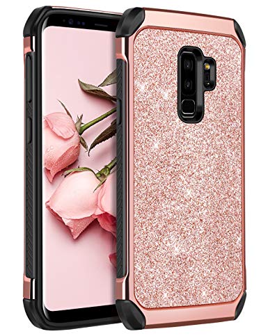 Galaxy S9 Plus Case, BENTOBEN Luxury Bling Glitter Slim 2 in 1 Soft TPU Bumper Hybrid Hard PC Cover Coat Sparkly Shiny PU Faux Leather Shockproof Protective Phone Case for Samsung S9 Plus, Rose Gold