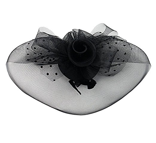 Urban CoCo Women's Elegant Flower Feather and Veil Fascinator Cocktail Party Hair Clip Hat