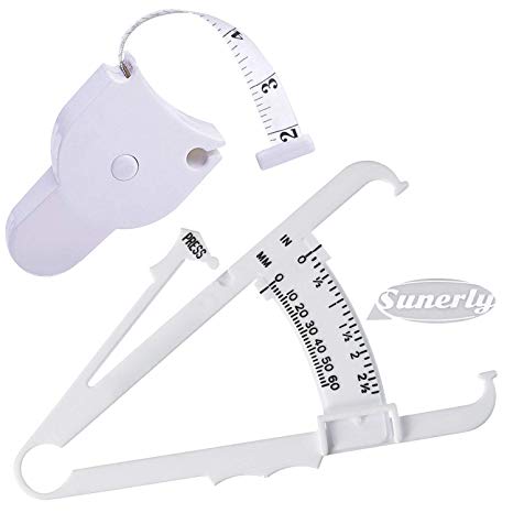 Sunerly Personal Body Fat Tester Calipers with Fat Charts Fitness Measure and Tape Measure