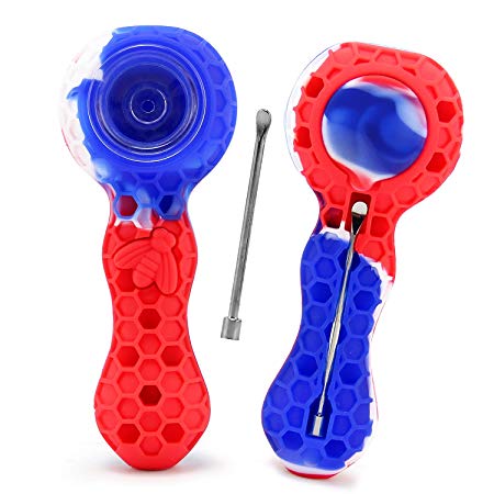 Unbreakable Silicone Honey Straw with Wax Carving Tool and Storage Space Embedded 4.2" Patriot Color