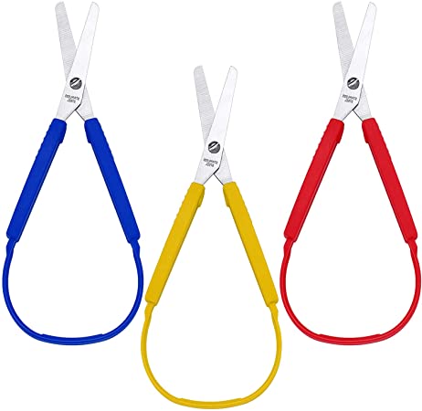 Loop Scissors Colorful Grip Scissors Loop Handle Self-Opening Scissors Adaptive Cutting Scissors for Children and Adults Special Needs, 8 Inches (3 Packs)