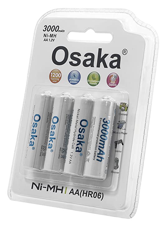 Osaka NI-MH 4xAA 3000mAh HR06 Enelong Rechargeable Battery Set for Camera Flashes, Mic, Toys, Remote.
