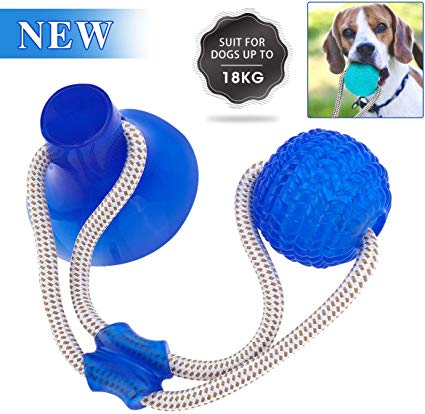GOCHANGE Pet Molar Bite Toy, Multifunction Interactive Ropes Toys, Self-Playing Rubber Chew Ball Toy with Suction Cup for Chewing, Teeth Cleaning, Suitable for Dogs and Cats