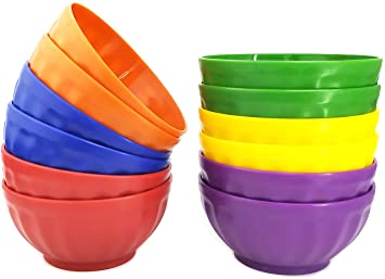 Unbreakable 28-ounce Plastic Bowls Salad Bowls Cereal Bowls, Set of 12 Multicolor - Dishwasher safe, BPA Free