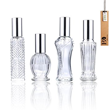 H&D Vintage Refillable Perfume Bottles Glass Empty Spray Bottle Wedding Gifts Car Decor Set of 4
