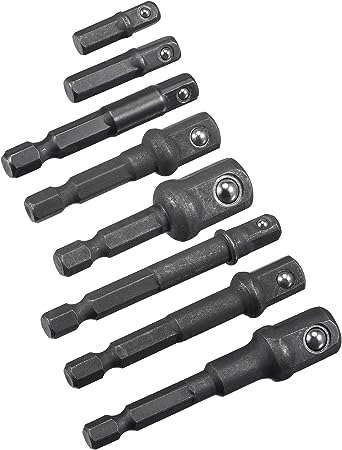 uxcell Impact Grade Socket Adapter Set Extension Bit 1/4" Hex Shank 1/4", 3/8" and 1/2" Drive for Turns Power Drill Into High Speed Nut Driver