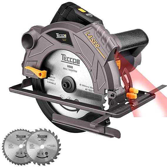 Circular Saw TECCPO 7-1/4” 5500 RPM Saw with Laser Guide, 2 Circular Saw Blades -TACS01P