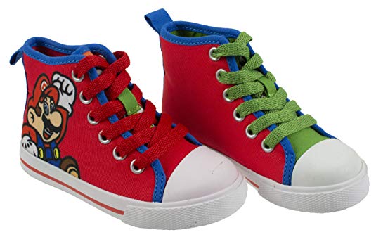 Super Mario Brothers Mario Luigi Kids Shoe, Nintendo Hi Top Sneaker Laces,Toddlers Kids, Size 7 to 12