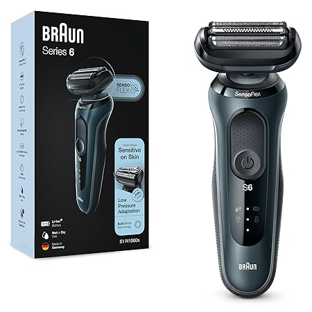 Braun Electric Razor for Men, Series 6 61N1000S SensoFlex Electric Shaver, Rechargeable, Wet & Dry Foil Shaver with Travel Case, Waterproof, Advanced German Engineering, 5 min quick charge