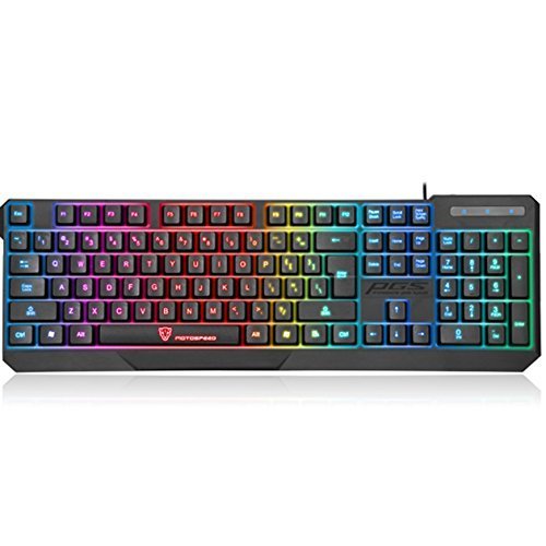 Gaming Keyboard InRich Waterproof Multi-Color LED USB Wired Gaming Keyboard with Colorful LED Backlit Light for PC Macbook Dell Lenovo HP