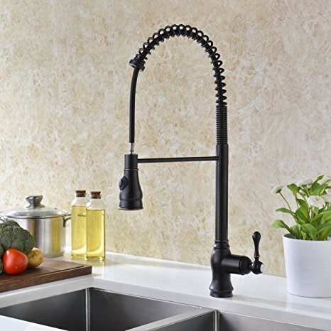 Refin Commercial Style Bar Sink Faucet Oil Rubbed Bronze High Arch Heavy Duty Soft Single Handle Pull Down Pre-rinse Sprayer Kitchen Sink Faucet
