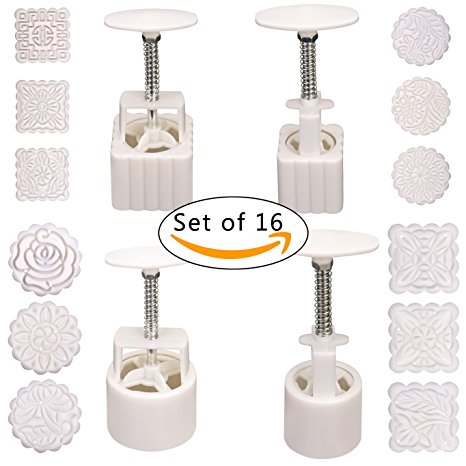 AMFOCUS DIY Moon Cake Molds Cookie Cutter with 12 Stamps - White