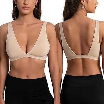 INIBUD Bralettes for Women Padded Triangle Bralette Removable Sexy V Neck Seamless Wireless Bras No Underwire Everyday