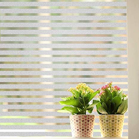 Bloss Non-Adhesive White Lines Privacy Window Film,Frosted Decorative Cling Glass Film for Home and Office (17.7-by-78.7 Inches)