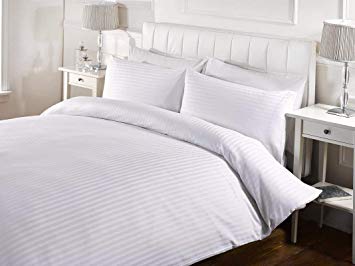 Bed Alter 1200 Thread Count 3 Piece Duvet Cover Set (1 Duvet Cover & 2 Pillow Shams) 100% Egyptian Cotton Luxurious & Hypoallergenic Striped (Queen/Full, White)