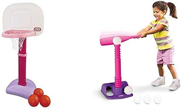 Little Tikes Easy Score Basketball Set (Pink, 3-Balls) and T-Ball Set (Pink, 5-Balls) - Bundle