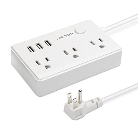 JSVER 3 Outlet Power Strip Surge Protector with 3 USB Charging Station and 4.92 Ft Power Cord, White