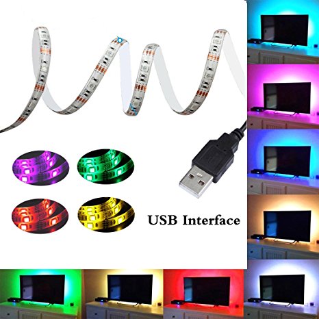 LED Strip USB Powered RGB Multi-color Flexible LED Strip Lighting Waterproof TV Backlight Background Lighting Kit - 100CM (3.28Ft) 5V 5050 30LEDs for HDTV, Desktop PC etc