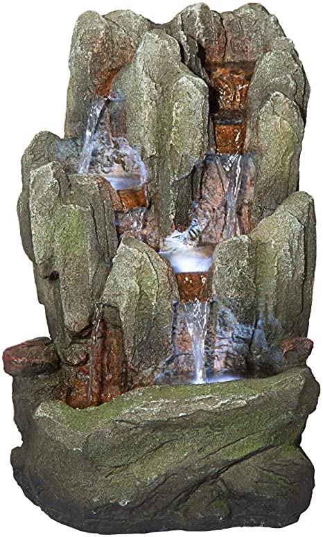 Design Toscano QN170016 Lost Falls Cascading Waterfall Illuminated Tabletop Fountain, 14 Inch, Faux Stone