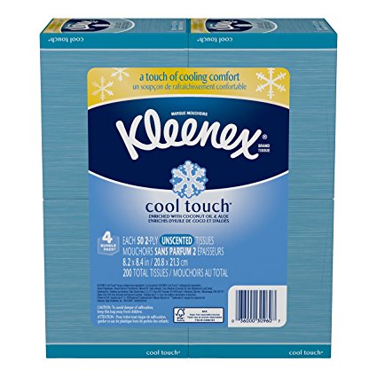 Kleenex Cool Touch Facial Tissues, Low Count Cube, 50 ct, 4 Pack