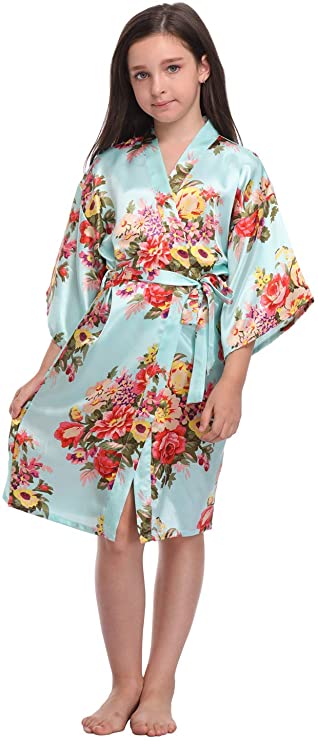 Girls Floral Satin Robes for Spa Party Flower Girl Robes Toddler Wedding Silk Robes