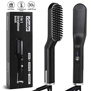 Easkep 3 in 1 Beard Straightener for Men, Best Ceramic Beard Straightening Brush Three Modes Adjustable Temperature Anti-scald Technology Multi-function Hair Comb