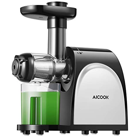 Juicer Machines, Aicook Slow Masticating Juicer Extractor with Quiet Motor and Reverse Function, Easy to Clean, Higher Juicer Yield and Drier Pulp, BPA-Free