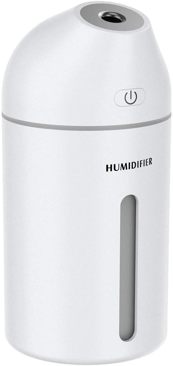 Homasy Humidifier, 320ml Portable Mini Humidifier, Small Cool Mist Humidifier, USB Desktop Humidifier for Car Baby Bedroom Travel Office, 19dB Whisper Quiet, 2 Mist Modes, Up to 8 Hours, Snow White