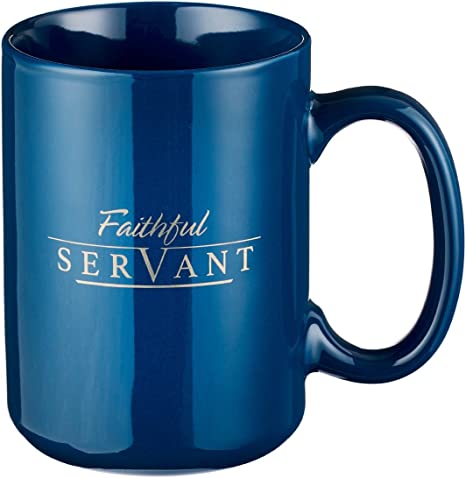 Christian Art Gifts Men's Coffee Mug w/Scripture, Faithful Servant, Navy, 14oz, 1 Count (Pack of 1)