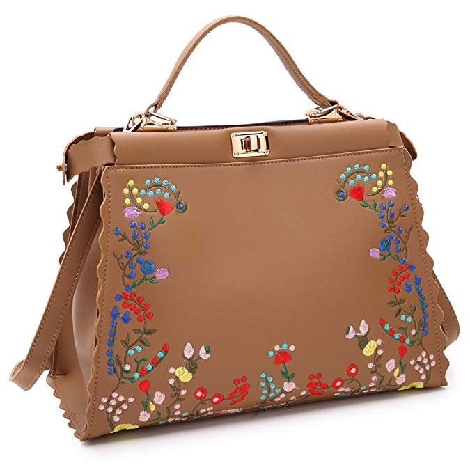 Dasein Womens Flower Embroidery Handbag Designer Floral Print Shoulder Bag Satchel Purse