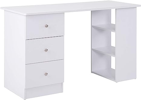 HOMCOM Bureau Informatique multimédia Multi-rangements 3 tiroirs 2 étagères 120L x 49l x 72H cm Blanc