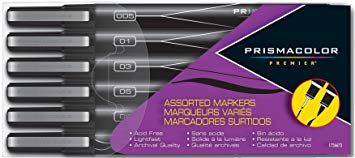 Prismacolor Premier Illustration Markers, Assorted Tips, Black, 6 Pack