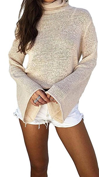 Imily Bela Women's Back Lace Up Openwork Turtleneck Sweaters Pullover