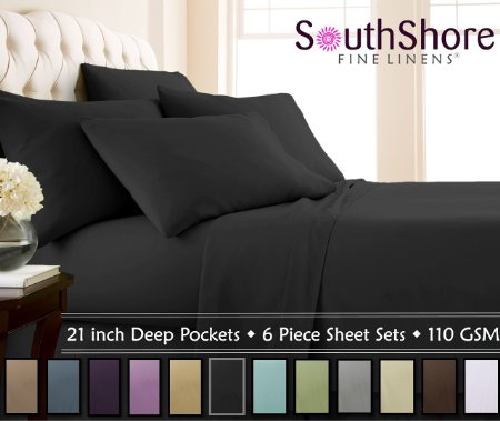 Southshore Fine Linens - 6 Piece - 21 Inch - Extra Deep Pocket Sheet Set Cal King Black