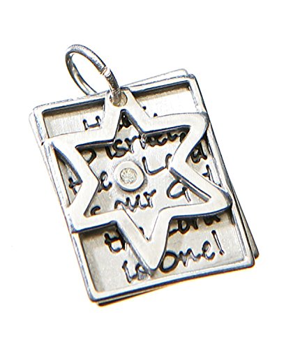 Jewish Star with Diamond in the Center of The Shema Israel Hebrew Prayer Necklace | Alef Bet Jewelry
