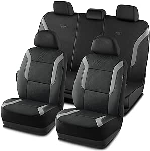 Skechers Memory Foam™ Car Seat Covers, Air Cool Mesh Thick Seat Covers, Seat Cover Full Sets, Airbag Compatible, Automotive Comfort & Protection for Most Cars,Vans,Trucks, SUVs(Grey,Full Set)