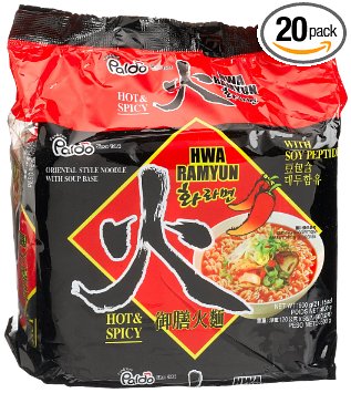 Paldo Hwa Ramyun - with Soy Peptide, Hot & Spicy Noodles,  120 g  Pouches, 5 count,  (Pack of 4)