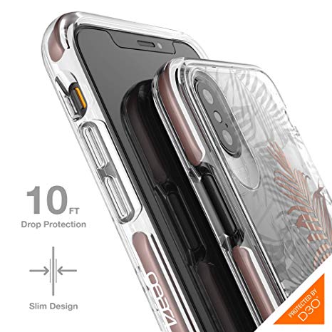 Gear4 Victoria Protective Fashion Case with Advanced Impact Protection [ Protected by D3O ], Slim, Stylish Design for iPhone X/XS – Palms Copper Collection
