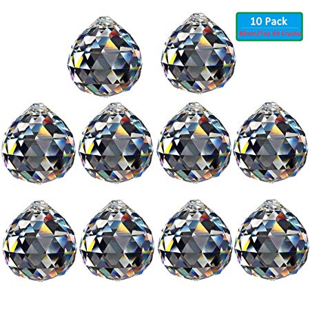 H&D 40mm Crystal Ball Prisms Pendant Feng Shui Suncatcher Decorating Hanging Faceted Prism Balls,Pack of 10
