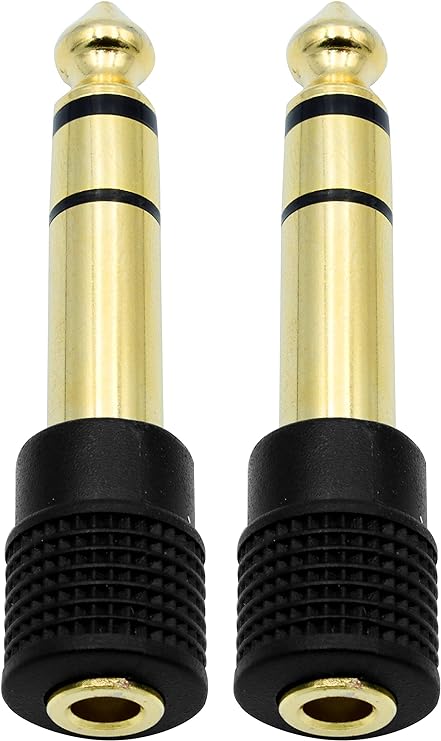 Audio Adapter 6.35mm (1/4 inch) Male to 3.5mm (1/8 inch) Female Stereo Headphone Connector Gold Plated, 2 Pcs