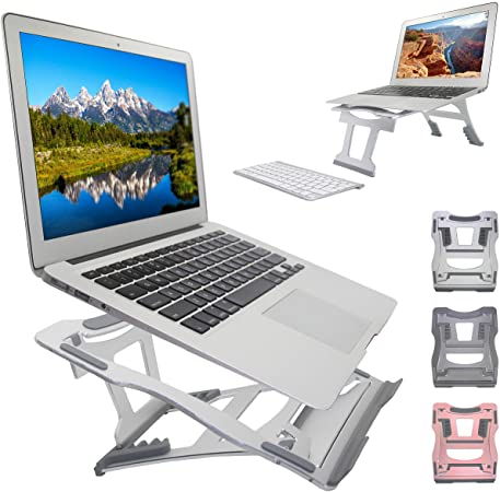 Lightweight Aluminum Laptop Stand for Desk, Portable Laptop Riser, Laptop Holder Adjustable, Foldable Notebook Holder for Laptops up to 17'', for Home Office, Long Time Laptop Using on Desk(Silver)