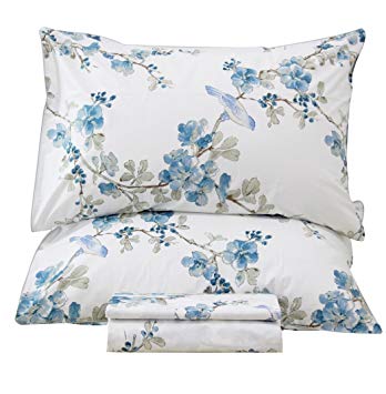 Queen's House Egyptian Cotton Sheets Bird Printed Bed Sheets Sets-Queen,C