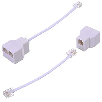 Phone Line Splitter,Telephone Splitter,with RJ11 6P4C Plugs, Suitable for Telephone, Fax Machine, 2 Pack White
