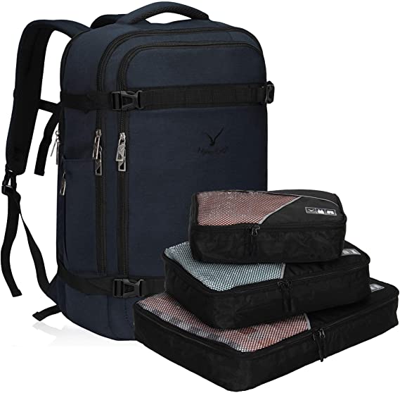 Hynes Eagle Cabin Bag Flight Approved Carry-on Backpack Hand Luggage Weekend Bag 44L (44L-Backpack Cubes Set, Dark Blue 4)
